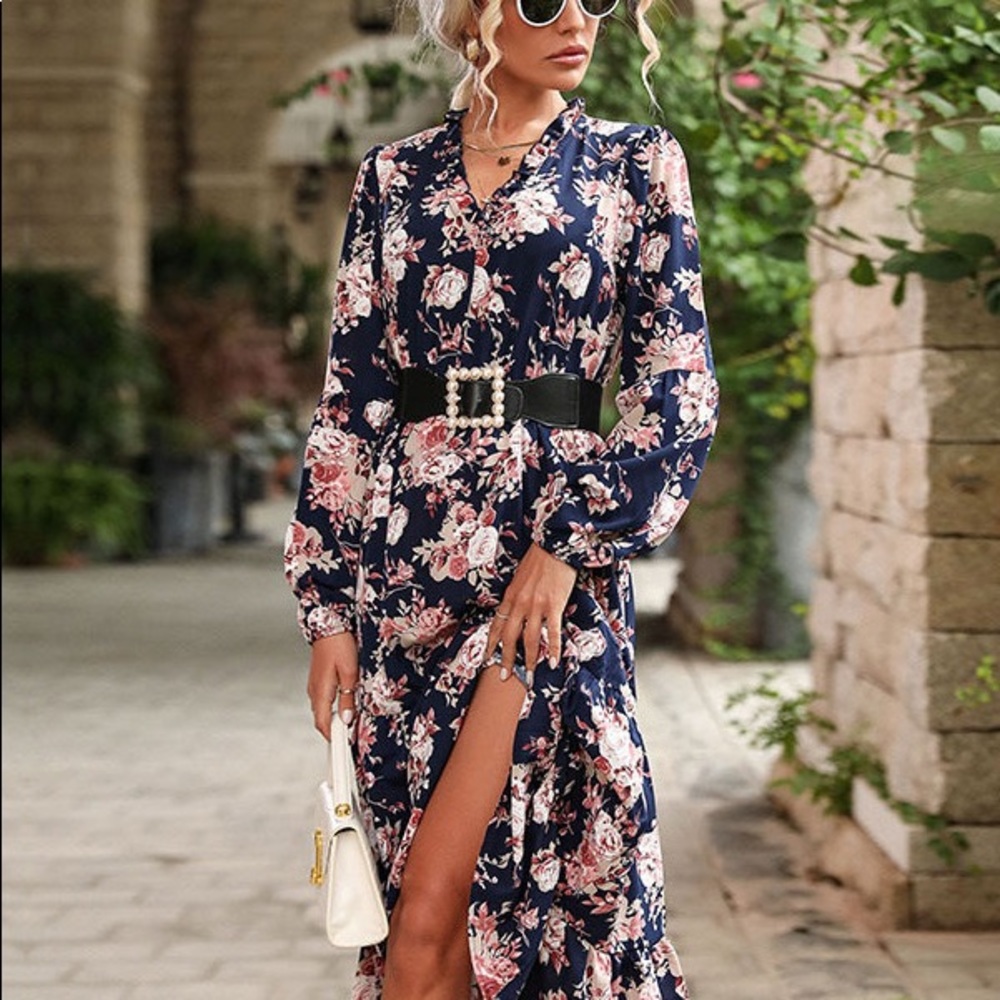 PinkBlush maternity brand. lovely floral wrap around maternity dress.
